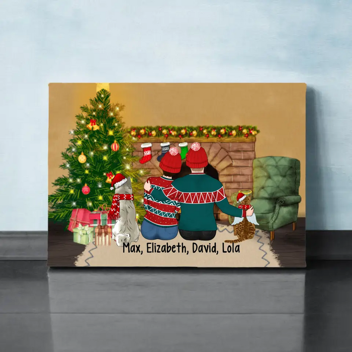 Personalized Canvas, Christmas Couple With Pets, Gift For Christmas