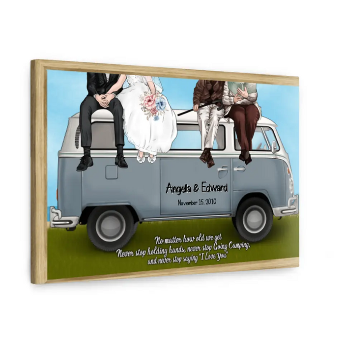 Personalized Canvas, Young And old Couples On Camping Car, Anniversary Gift For Couple, Camping Lovers