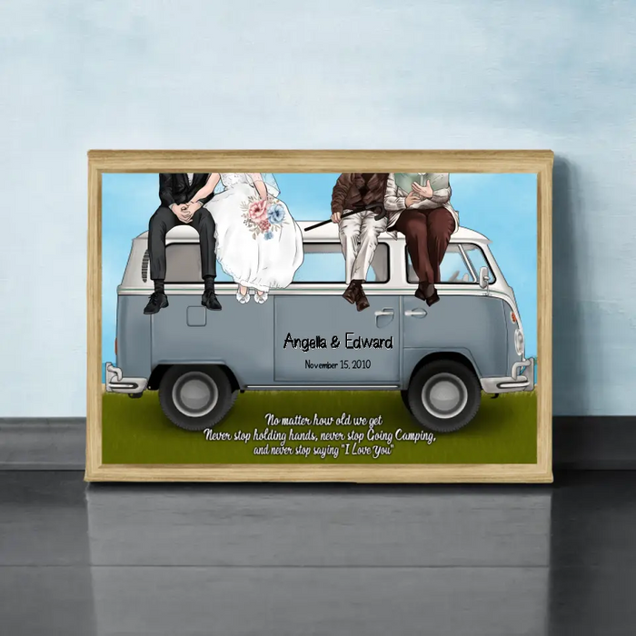 Personalized Canvas, Young And old Couples On Camping Car, Anniversary Gift For Couple, Camping Lovers