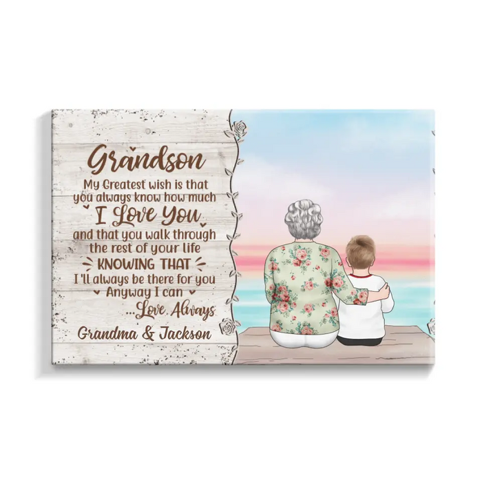 Personalized Canvas, To My Grandson, Grandma And Grandson Sitting, Christmas Gift For Grandson