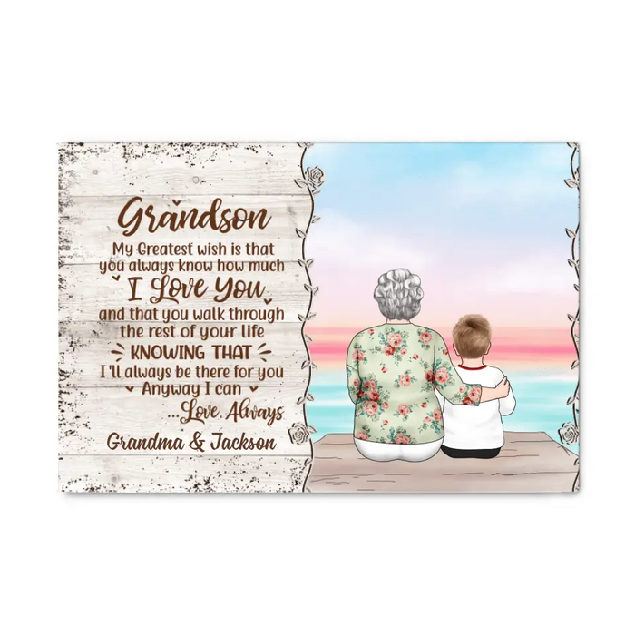 Personalized Canvas, To My Grandson, Grandma And Grandson Sitting, Christmas Gift For Grandson