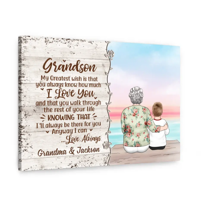 Personalized Canvas, To My Grandson, Grandma And Grandson Sitting, Christmas Gift For Grandson