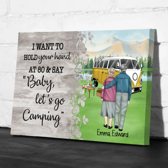 Personalized Canvas, Old Couple Camping, Baby Let's Go Camping, Gift for Camping Lovers