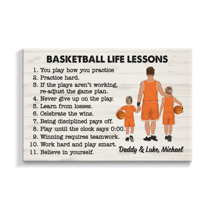 Dad and Son Basketball Life Lessons - Personalized Gifts Custom Canvas Basketball for Dad, for Kid, Basketball Lovers