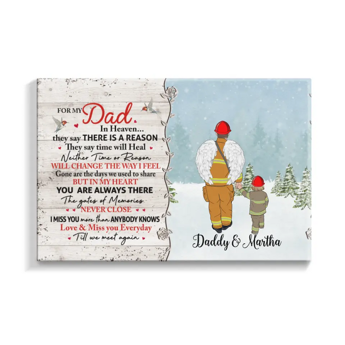 For My Dad In Heaven - Personalized Canvas For Dad, Memorial, Firefighter