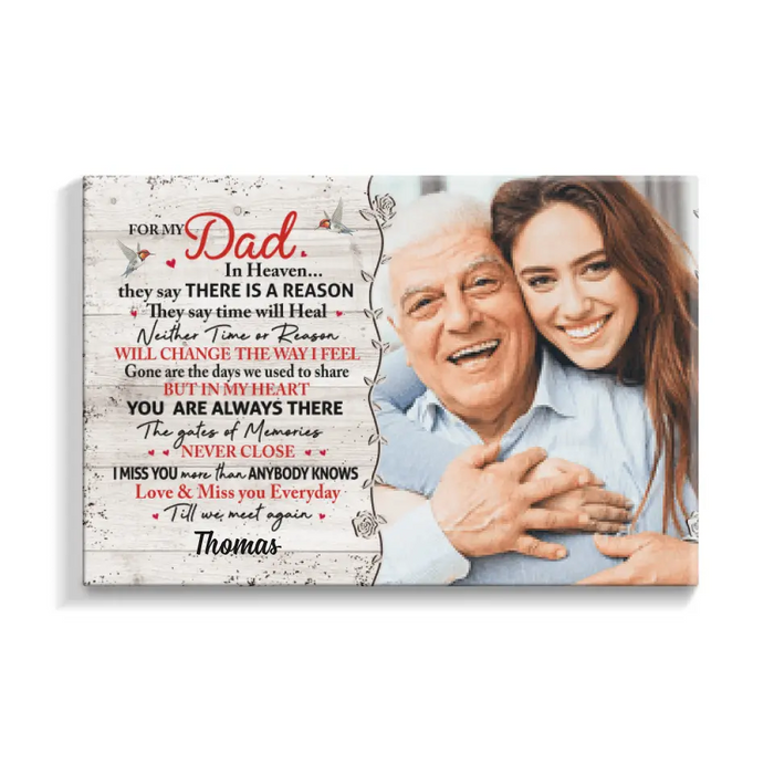 For My Dad in Heaven - Personalized Photo Upload Gifts, Custom Memorial Canvas for Dad, Memorial Gifts