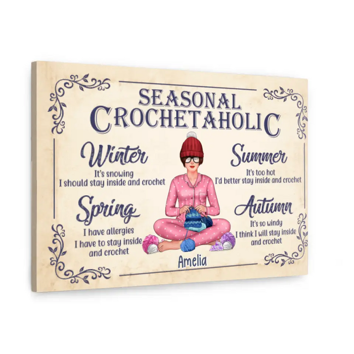 Personalized Canvas, Crochet Girl - Seasonal Crochetaholic, Gift For Crocheters