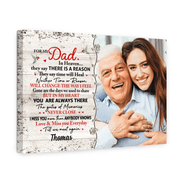 For My Dad in Heaven - Personalized Photo Upload Gifts, Custom Memorial Canvas for Dad, Memorial Gifts