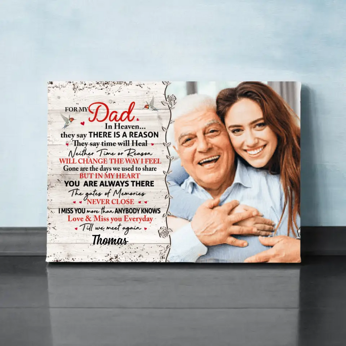 For My Dad in Heaven - Personalized Photo Upload Gifts, Custom Memorial Canvas for Dad, Memorial Gifts