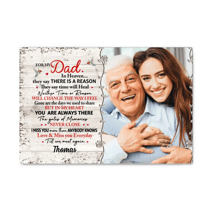 For My Dad in Heaven - Personalized Photo Upload Gifts, Custom Memorial Canvas for Dad, Memorial Gifts