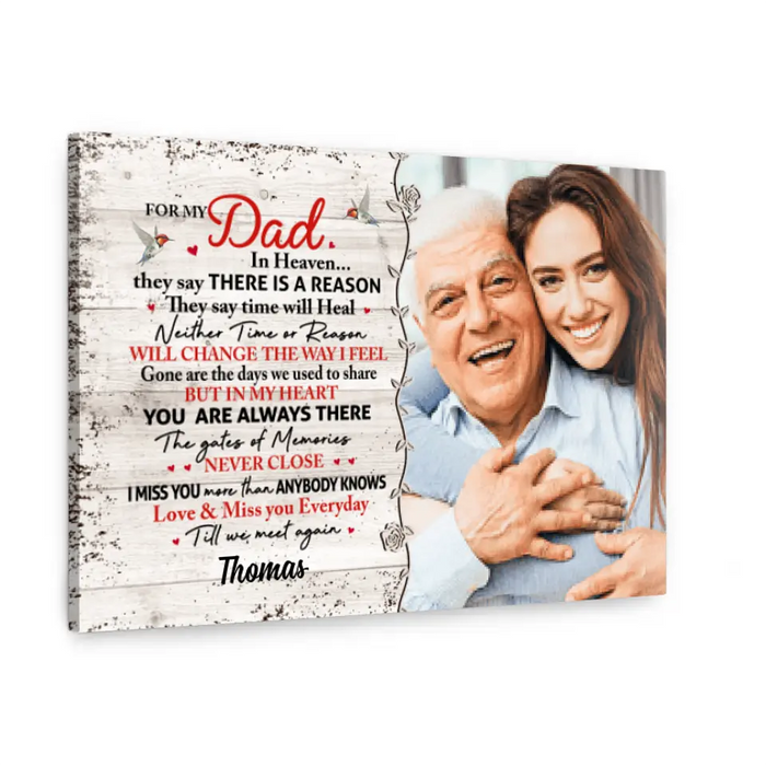 For My Dad in Heaven - Personalized Photo Upload Gifts, Custom Memorial Canvas for Dad, Memorial Gifts