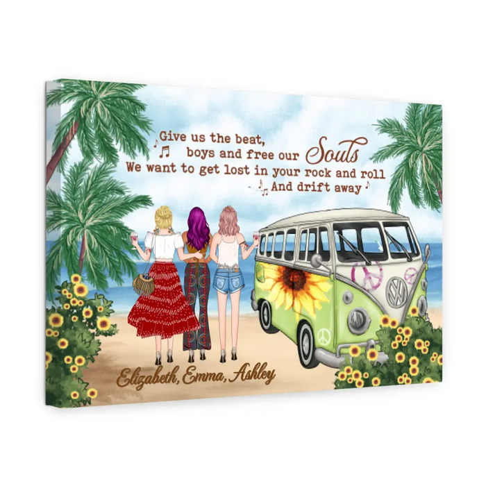 Personalized Canvas, Hippie Girls On Beach, Christmas Gifts for Boho and Car Lovers