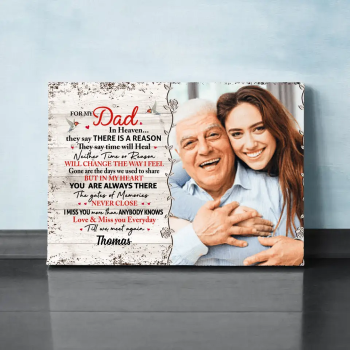 For My Dad in Heaven - Personalized Photo Upload Gifts, Custom Memorial Canvas for Dad, Memorial Gifts