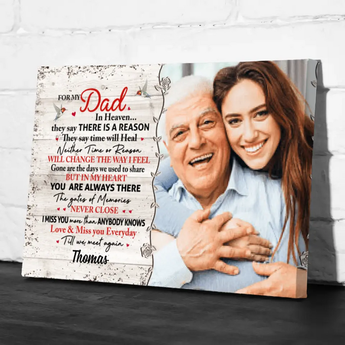 For My Dad in Heaven - Personalized Photo Upload Gifts, Custom Memorial Canvas for Dad, Memorial Gifts