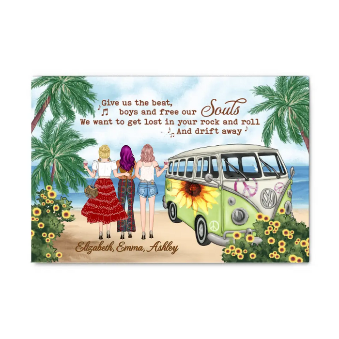 Personalized Canvas, Hippie Girls On Beach, Christmas Gifts for Boho and Car Lovers