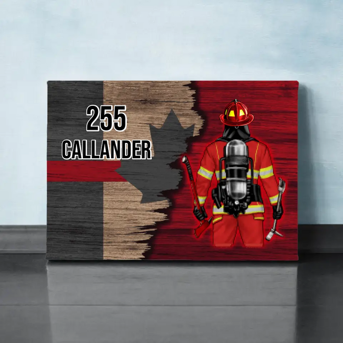 Personalized Canvas, Half Flag Canadian Firefighter Man/Woman, Gift For Firefighter Lovers