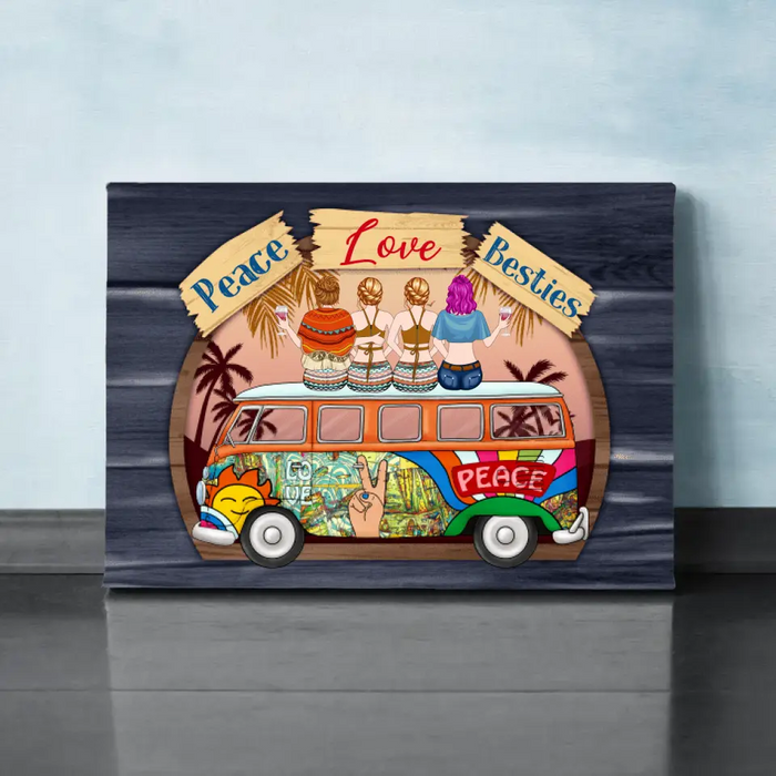 Personalized Canvas, Hippie Girls On Bus, Gift for Hippie Lovers