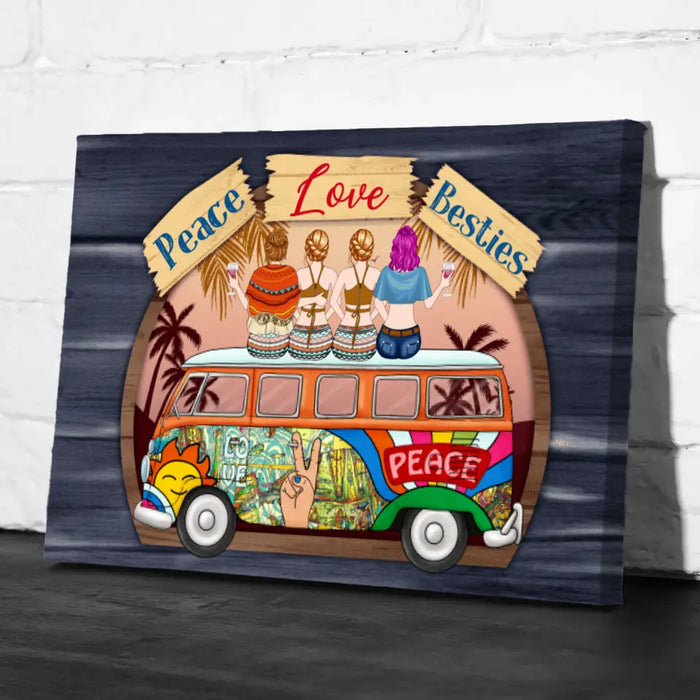 Personalized Canvas, Hippie Girls On Bus, Gift for Hippie Lovers