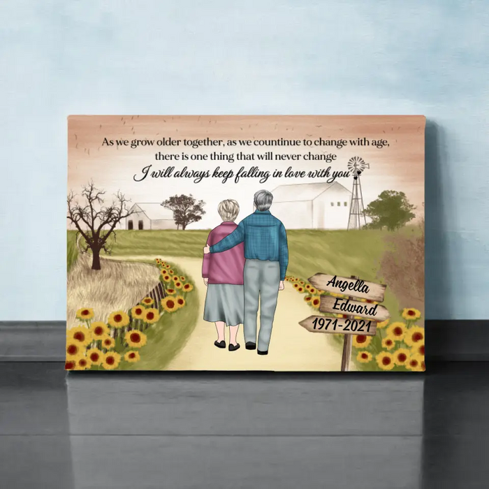 Personalized Canvas, Old Couple On Farm, Wedding Anniversarry Gift For Parents, Valentine Day, Family