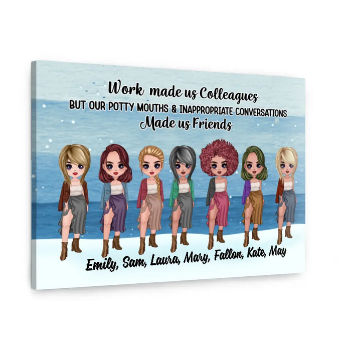 Personalized Canvas, Up To 7 Girls, Gift For Colleagues, Coworkers, Chibi Girls, Sisters, Work Made Us Colleagues