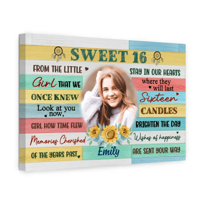 Sweet 16 Happy Birthday - Personalized Canvas For Daughter, For Sister, Niece, 16th Birthday