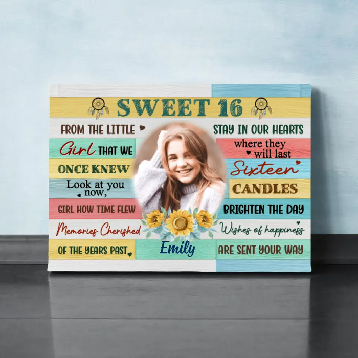 Sweet 16 Happy Birthday - Personalized Canvas For Daughter, For Sister, Niece, 16th Birthday