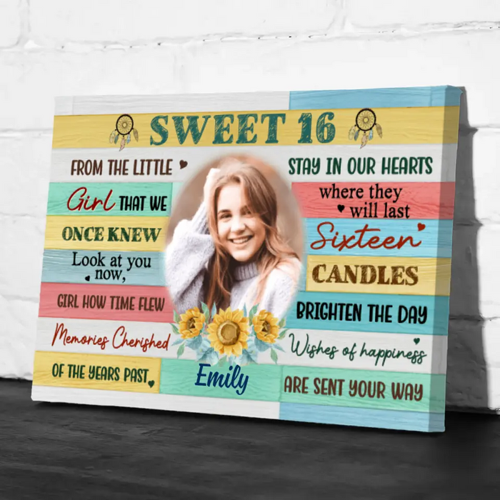 Sweet 16 Happy Birthday - Personalized Canvas For Daughter, For Sister, Niece, 16th Birthday