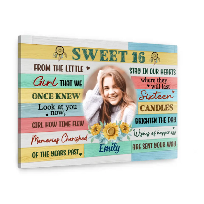 Sweet 16 Happy Birthday - Personalized Canvas For Daughter, For Sister, Niece, 16th Birthday