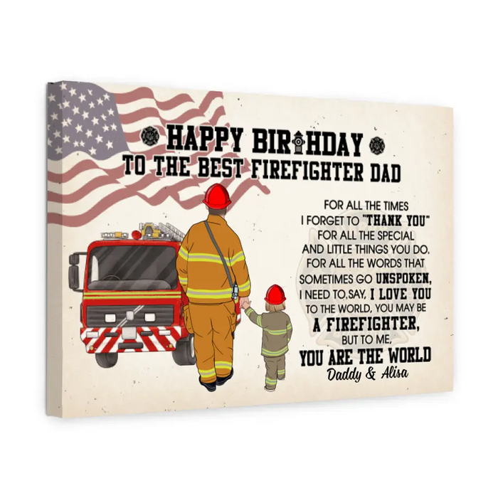 To the Best Firefighter Dad - Personalized Gifts Custom Firefighter Canvas for Dad, Firefighter Gifts