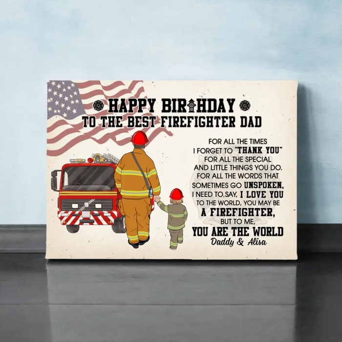 To the Best Firefighter Dad - Personalized Gifts Custom Firefighter Canvas for Dad, Firefighter Gifts