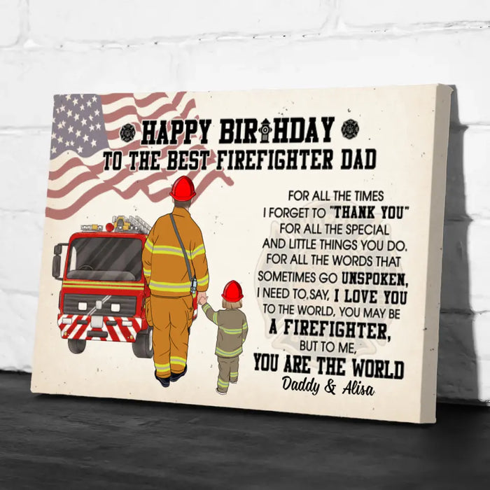 To the Best Firefighter Dad - Personalized Gifts Custom Firefighter Canvas for Dad, Firefighter Gifts