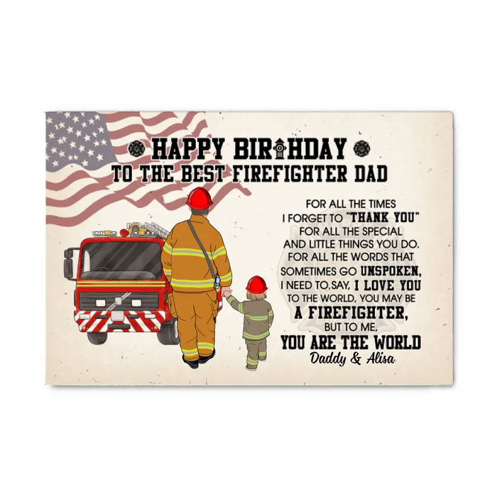 To the Best Firefighter Dad - Personalized Gifts Custom Firefighter Canvas for Dad, Firefighter Gifts