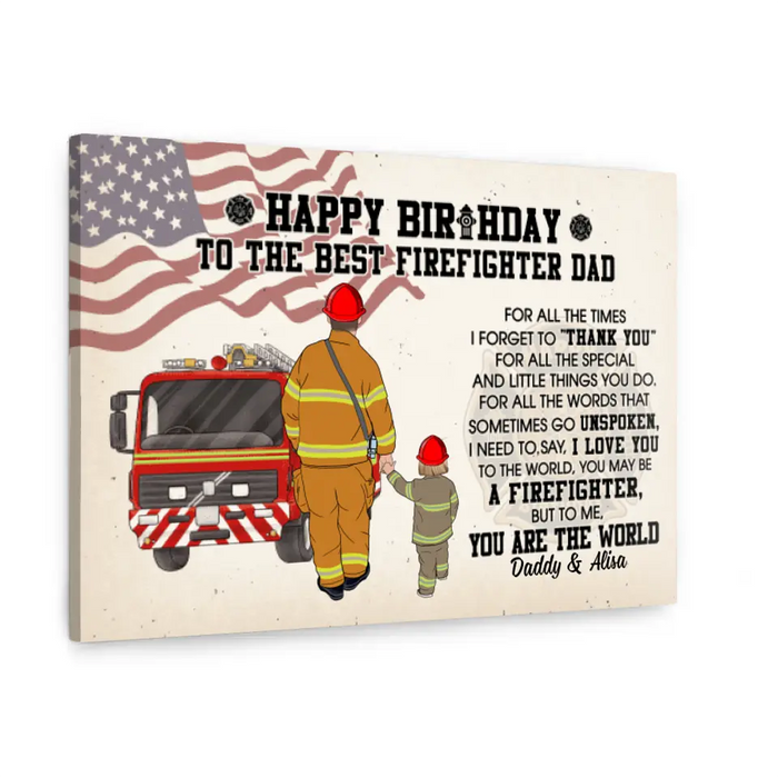 To the Best Firefighter Dad - Personalized Gifts Custom Firefighter Canvas for Dad, Firefighter Gifts