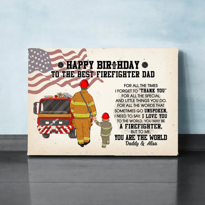 To the Best Firefighter Dad - Personalized Gifts Custom Firefighter Canvas for Dad, Firefighter Gifts