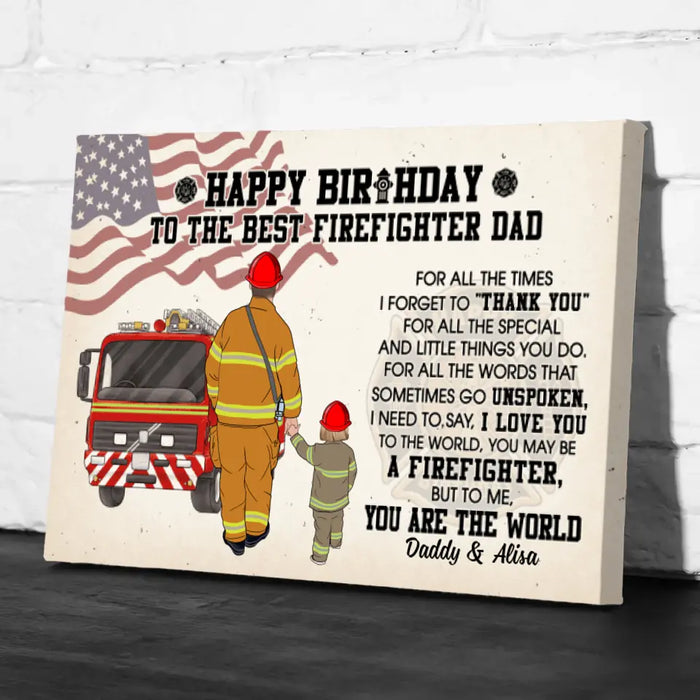 To the Best Firefighter Dad - Personalized Gifts Custom Firefighter Canvas for Dad, Firefighter Gifts