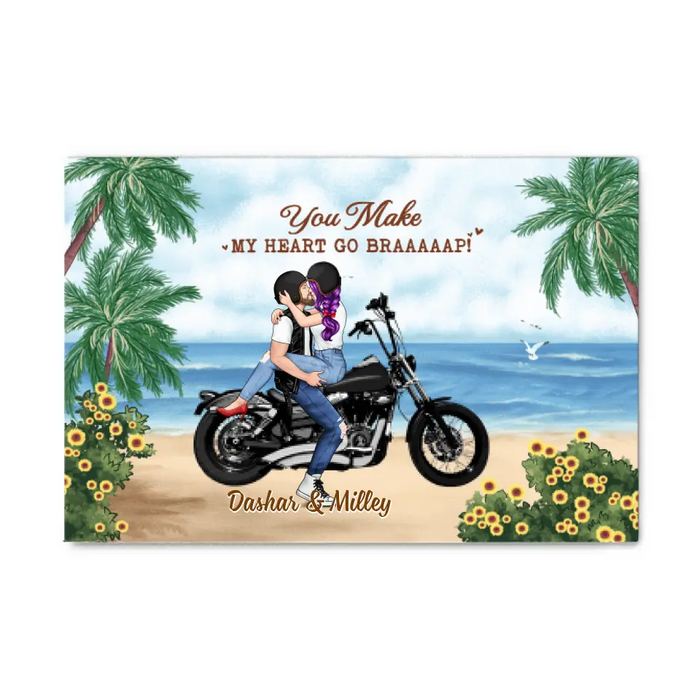 Kissing Couple - Personalized Canvas For Him, For Her, Motorcycle Lovers