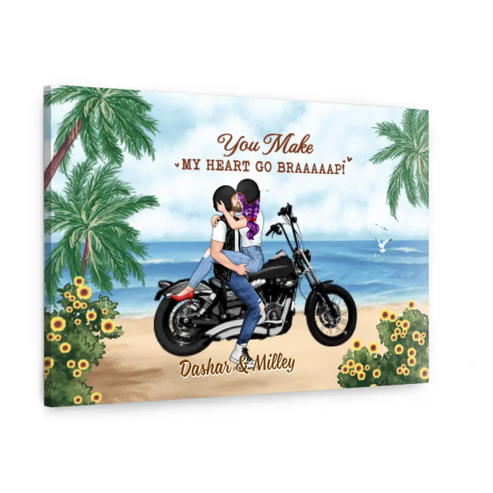 Kissing Couple - Personalized Canvas For Him, For Her, Motorcycle Lovers