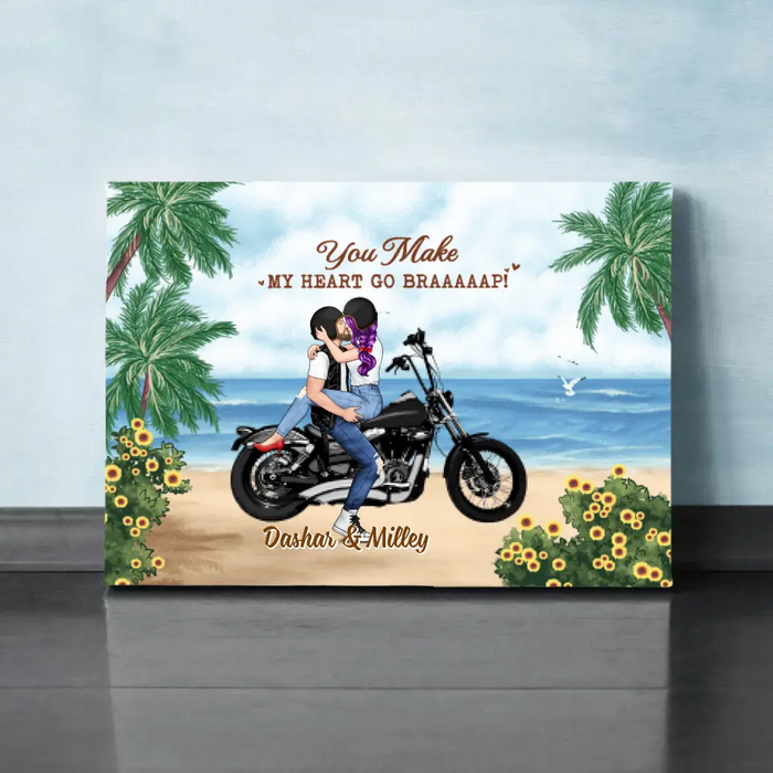 Kissing Couple - Personalized Canvas For Him, For Her, Motorcycle Lovers