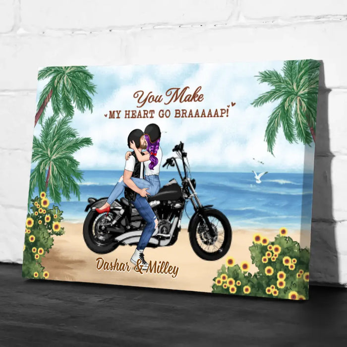 Kissing Couple - Personalized Canvas For Him, For Her, Motorcycle Lovers