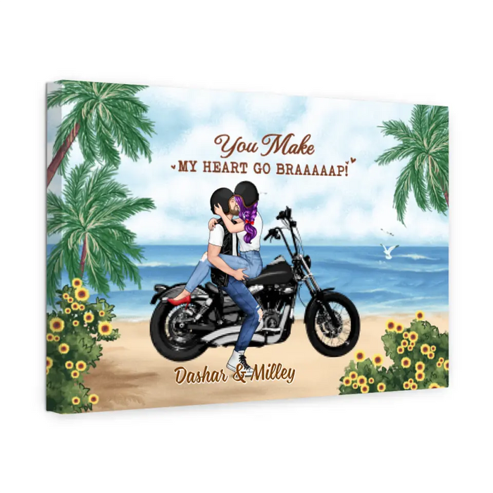 Kissing Couple - Personalized Canvas For Him, For Her, Motorcycle Lovers