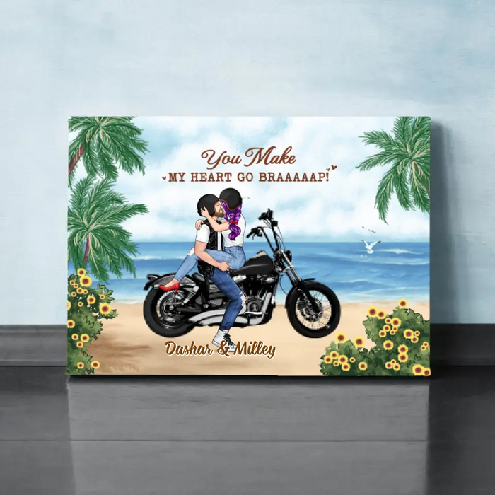 Kissing Couple - Personalized Canvas For Him, For Her, Motorcycle Lovers