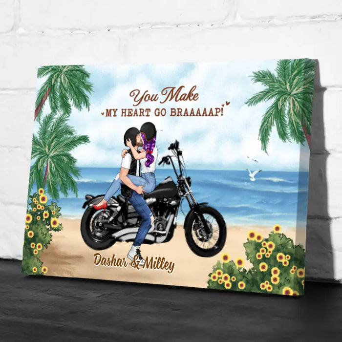 Kissing Couple - Personalized Canvas For Him, For Her, Motorcycle Lovers