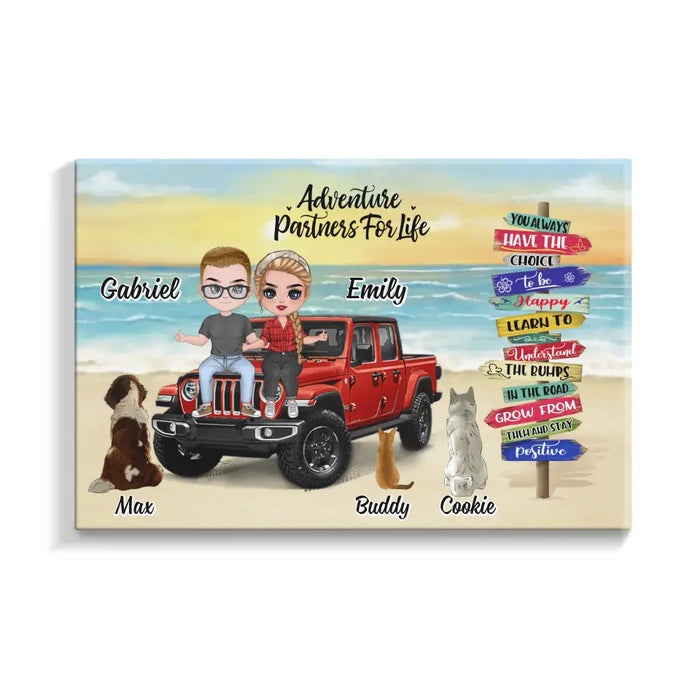 Up To 3 Pets Adventure Partners For Life - Personalized Canvas For Couples, Dog, Cat, Off-Road Lovers