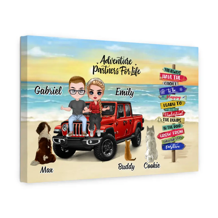 Up To 3 Pets Adventure Partners For Life - Personalized Canvas For Couples, Dog, Cat, Off-Road Lovers