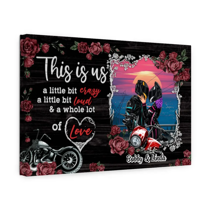 Biker Couple This Is Us - Personalized Canvas For Couples, Him, Her, Motorcycle Lovers