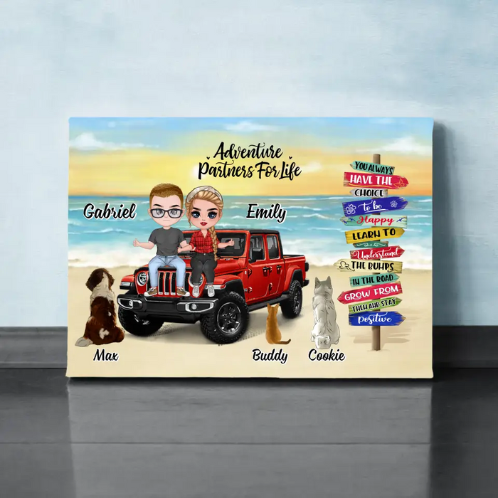 Up To 3 Pets Adventure Partners For Life - Personalized Canvas For Couples, Dog, Cat, Off-Road Lovers