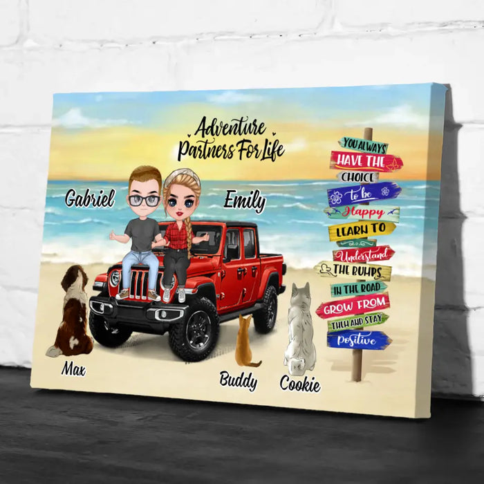 Up To 3 Pets Adventure Partners For Life - Personalized Canvas For Couples, Dog, Cat, Off-Road Lovers