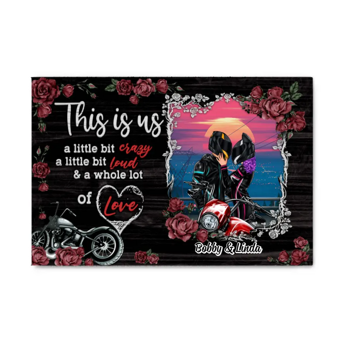 Biker Couple This Is Us - Personalized Canvas For Couples, Him, Her, Motorcycle Lovers