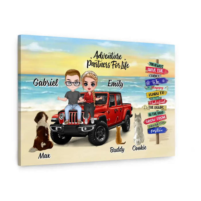 Up To 3 Pets Adventure Partners For Life - Personalized Canvas For Couples, Dog, Cat, Off-Road Lovers