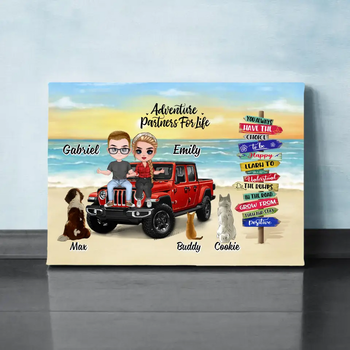 Up To 3 Pets Adventure Partners For Life - Personalized Canvas For Couples, Dog, Cat, Off-Road Lovers